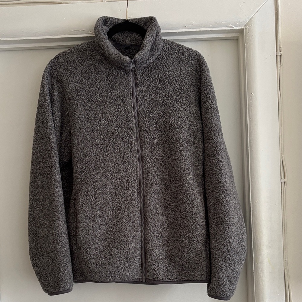 ❤️Uniqlo Gray Fleece Teddy Jacket Pockets M